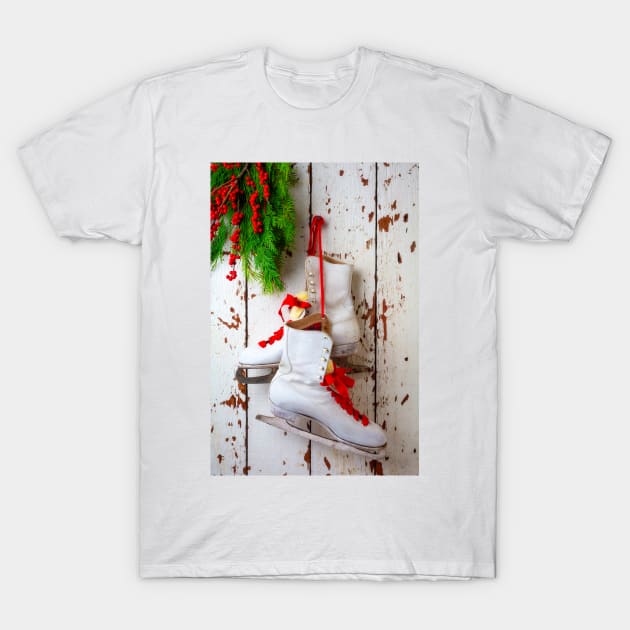 Ice Skates Hanging On White Wall T-Shirt by photogarry